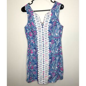 Lilly Pulitzer Blue & Pink Floral Mini Dress with White Lace Trim